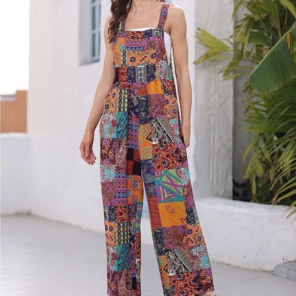 Women's Jumpsuit Loose Colorblock Wide Leg Overall - Picture 1 of 5